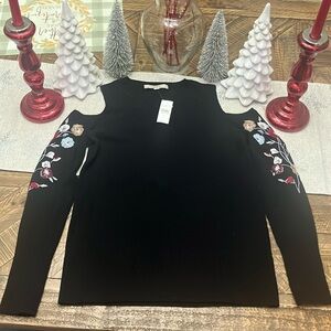 Loft authentic black shirt with embroidered flowers